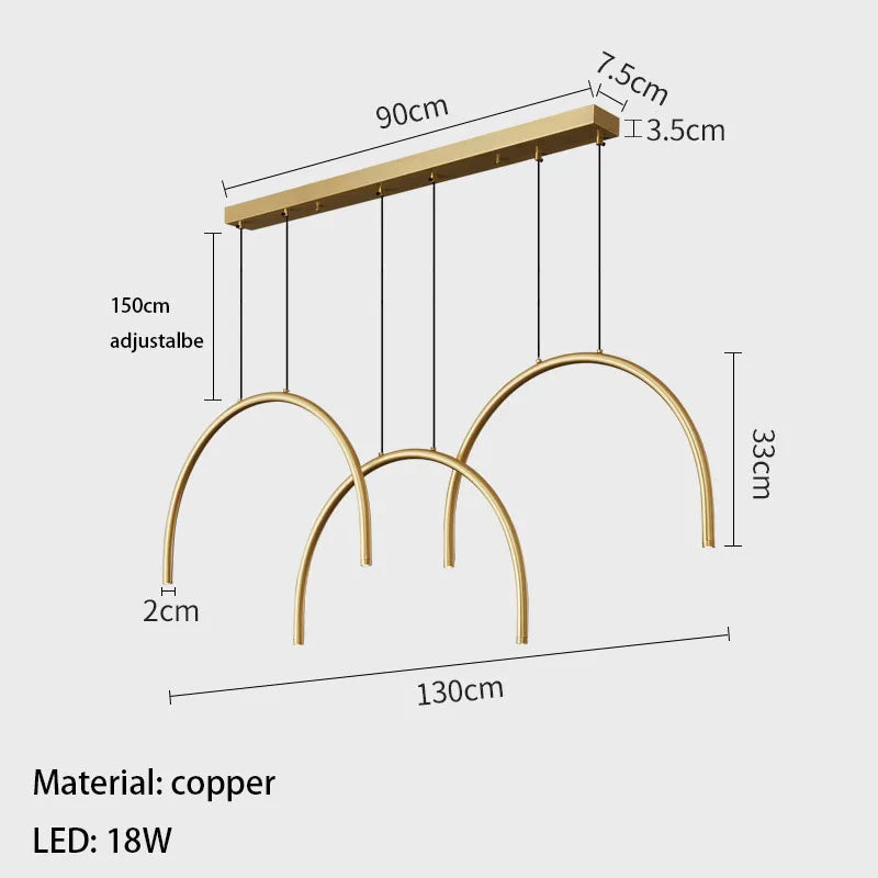suspension modernes en laiton doré 2/4/6 led hauteur réglable