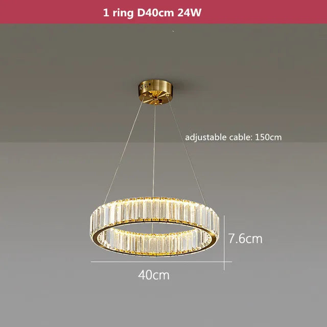 lustre moderne en cristal rond à led avec intensité variable