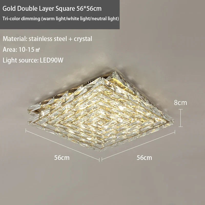 plafonnier led carré en cristal luxe pour décoration intérieure