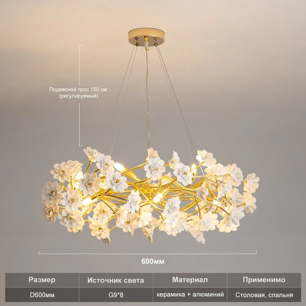 lustre en céramique à fleurs françaises pour décoration romantique