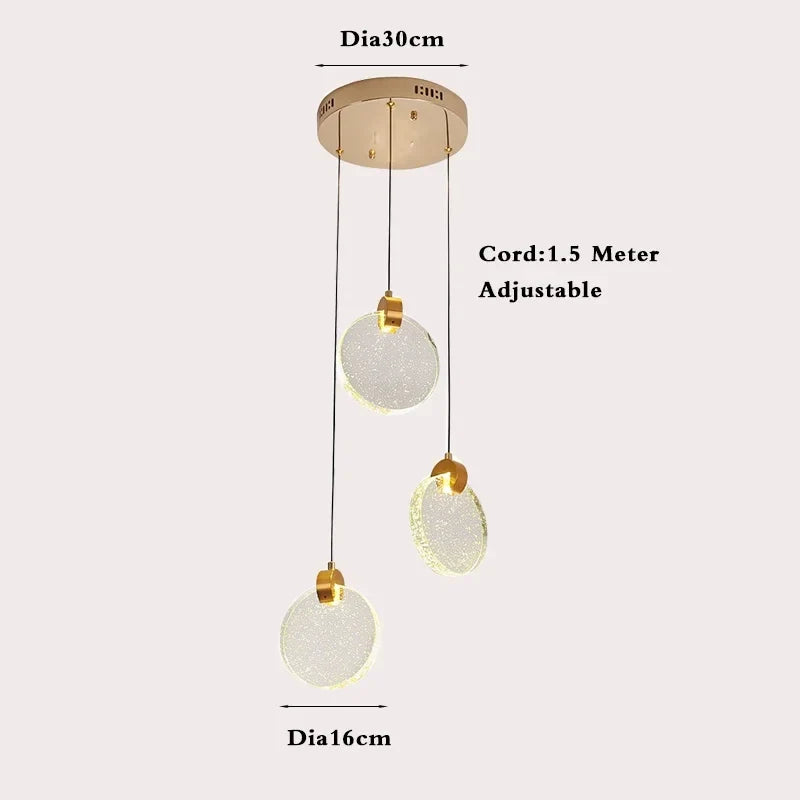suspension en cristal dorée avec lumière moderne à led