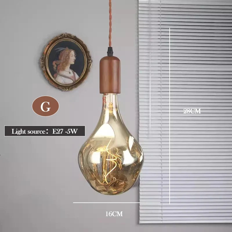 lustre en verre d'art rétro en bois massif créatif pour décoration intérieure