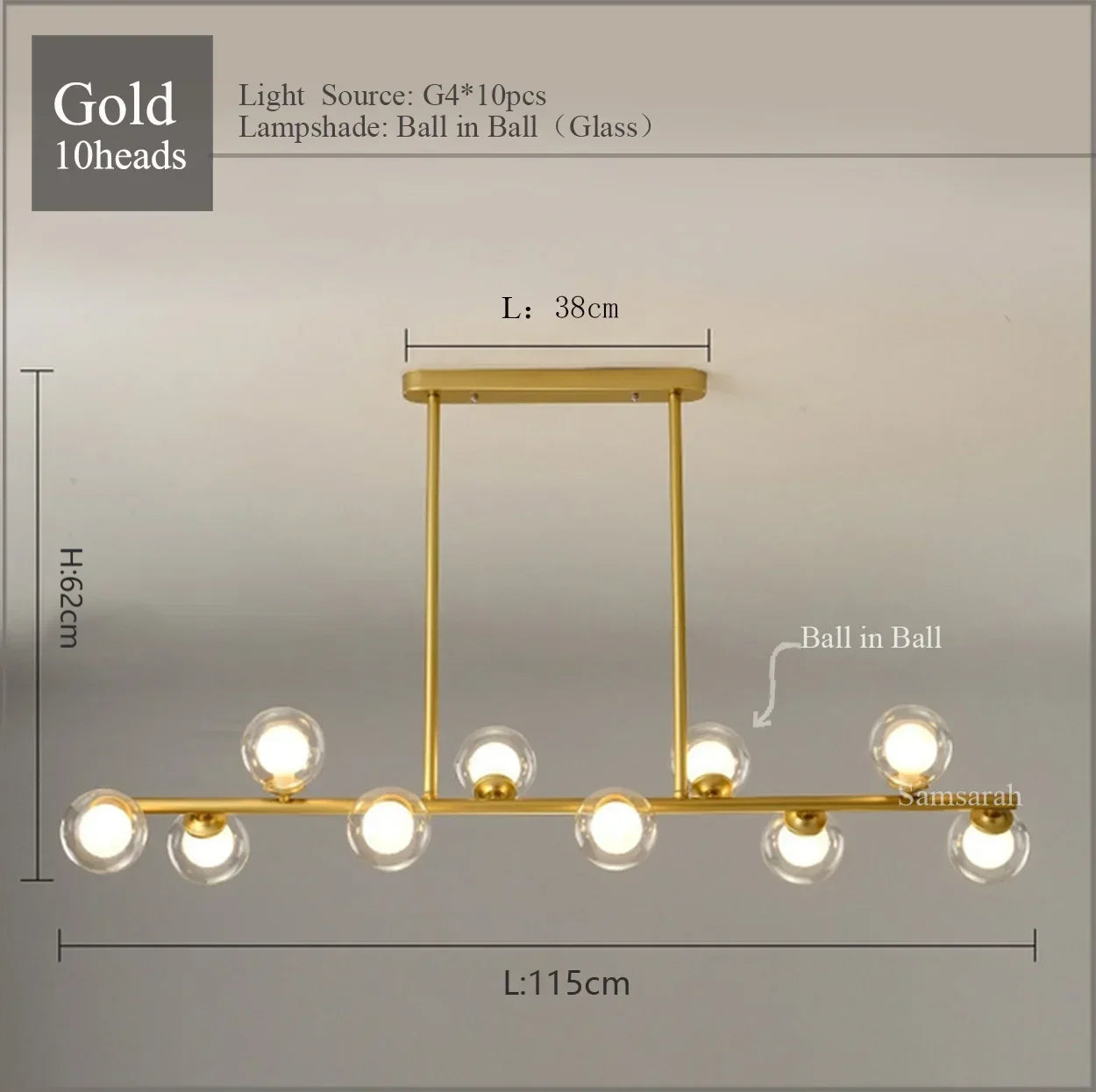 2024Modern LED Chandelier Black and Gold Long Glass Ball Chandeliers for Living Room Dinning Room Lustre,Samsarah Lighting