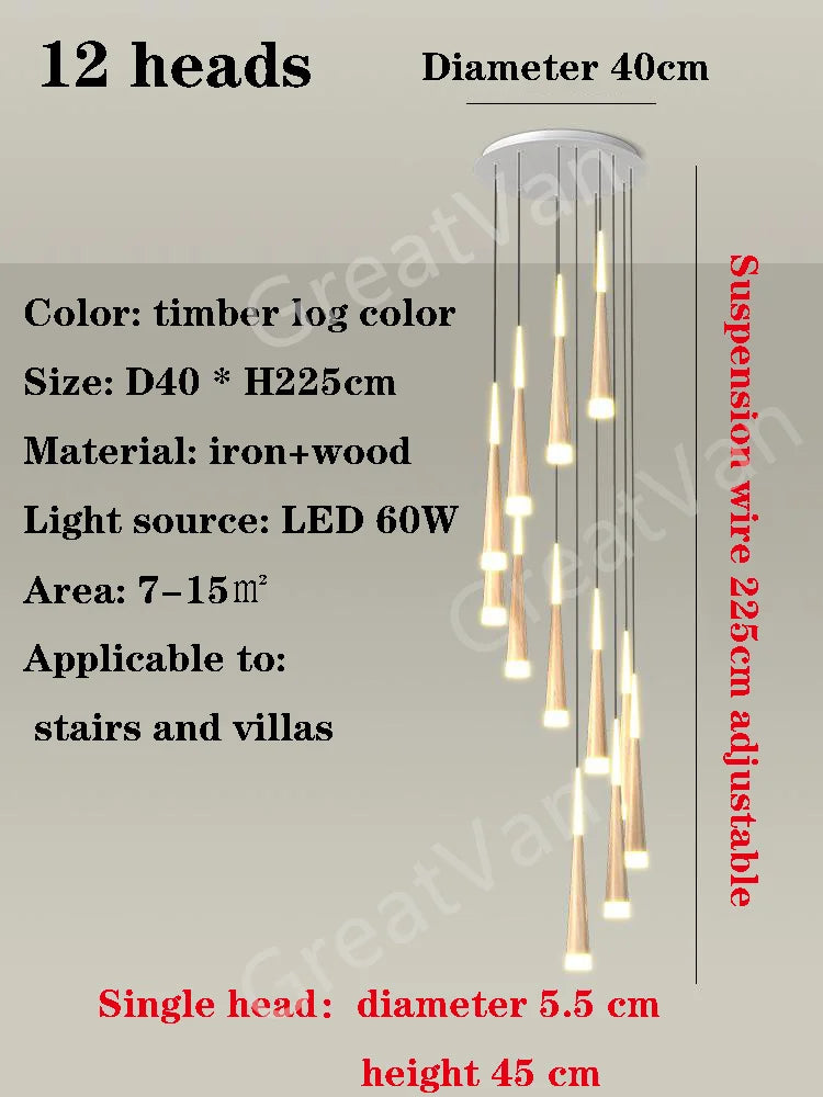 suspension led moderne pour escalier duplex nordique