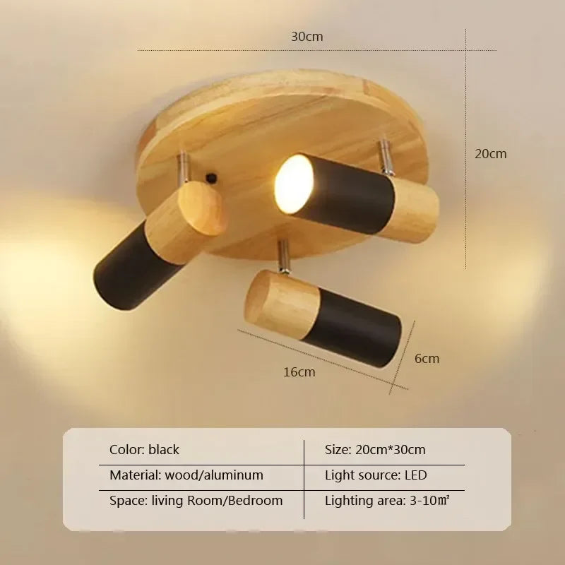plafonnier led rotatif en bois design nordique multi-têtes décoratif d'intérieur