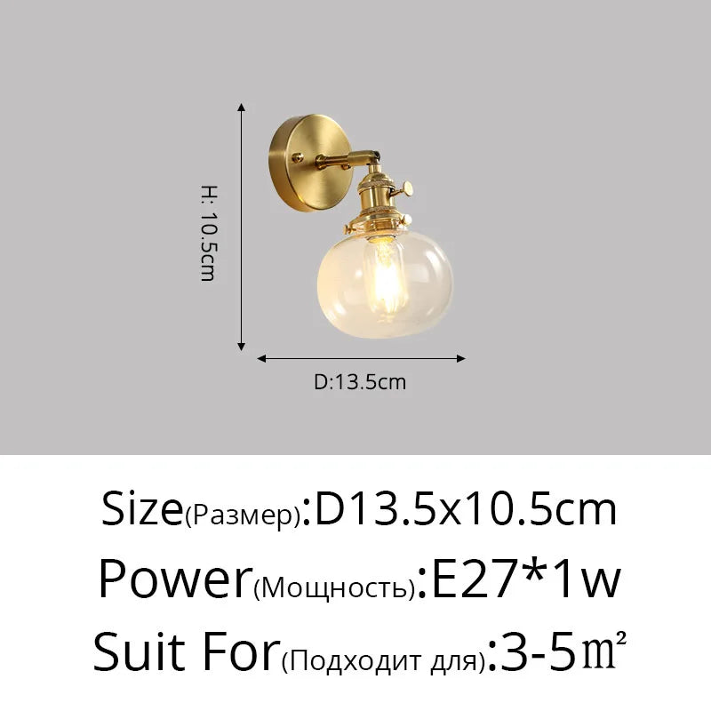 applique murale nordique en cuivre avec abat-jour en verre led