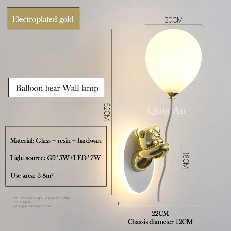 applique murale ours doré en verre lampe LED décoration chambre enfant