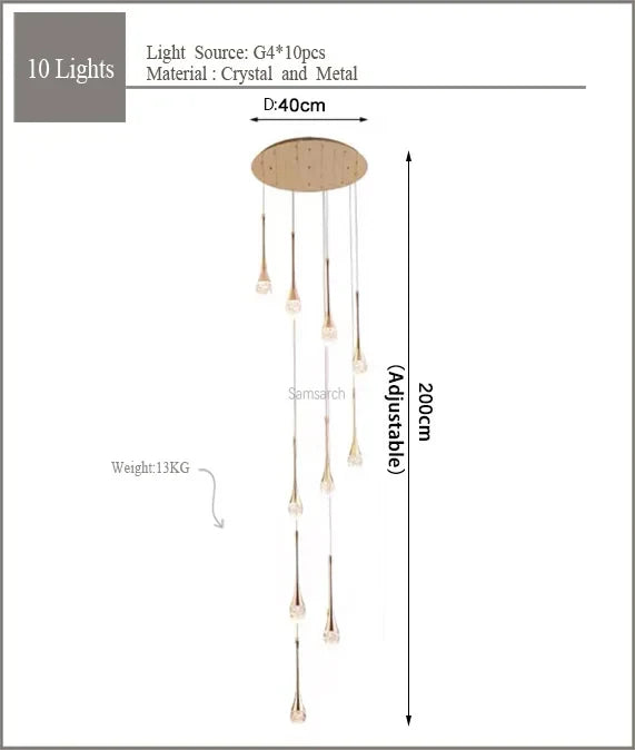 2024 Teardrop LED chandelier staircase luxury corridor long spiral crystal lamp modern home decorative chandelier fixtures