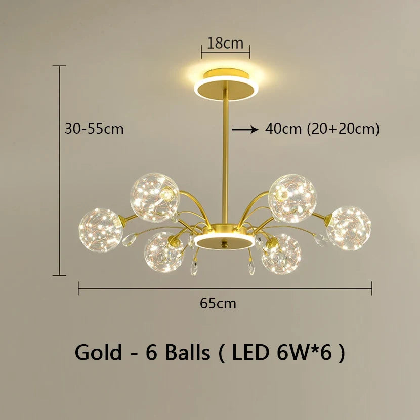 lustre sandyha luxe led en fer avec boules de verre