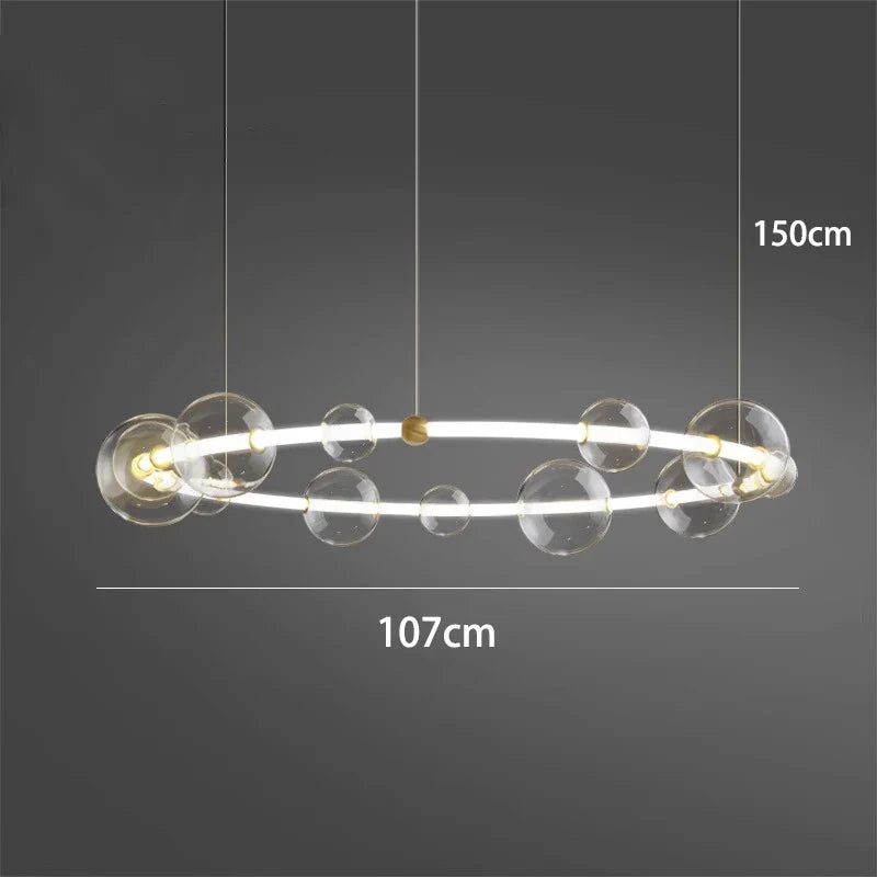 lustre de luxe à bulles longue bande éclairage led en verre transparent créatif