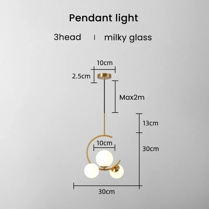220V 110V Small Chandelier Nordic Round Pendant Light Gold Glass Ball Light for Living Room Dinning Room Kitchen Bedroom