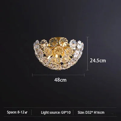 lustre en cristal pissenlit rond en cuivre pour décoration artistique