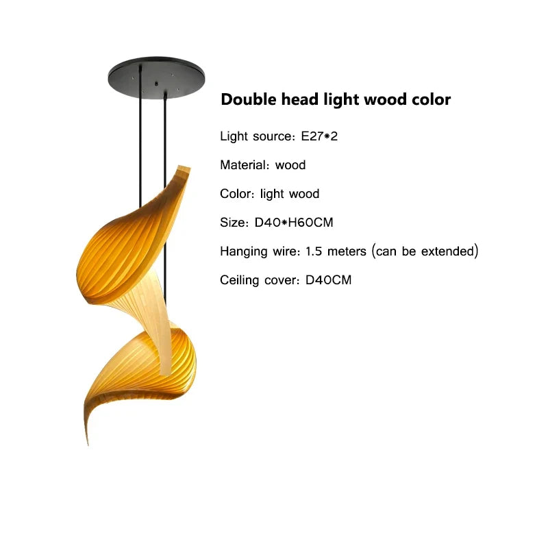 suspension led en érable plissée design japonais