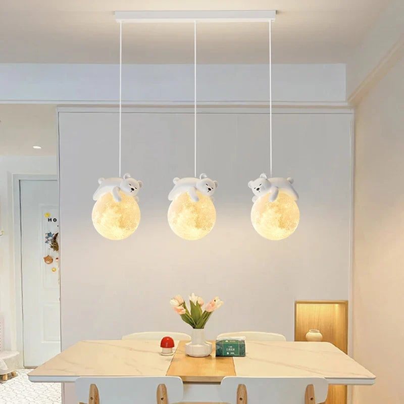 Suspension ours chevet enfant 3d lune lapin blanc veilleuse