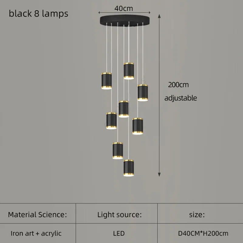 lustre long rotatif en acrylique pour éclairage intérieur décoratif