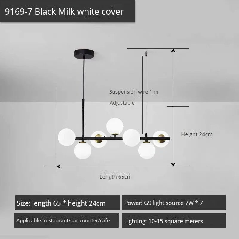 lustre long moderne en boule de verre abat-jour suspendu décoration led