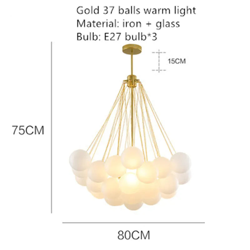 lustre moderne en métal avec boule en verre et bulles décoratives
