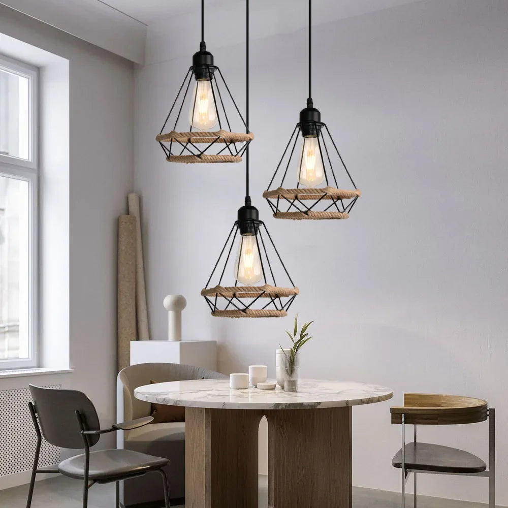 suspension moderne rétro industrielle en fer forgé pour éclairage intérieur