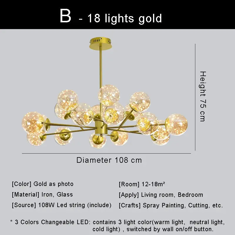 lustre moderne en forme d'étoile avec abat-jour en verre décoratif