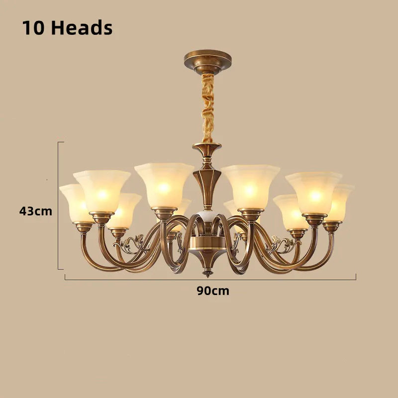 lustre vintage en cuivre avec abat-jour en verre dépoli