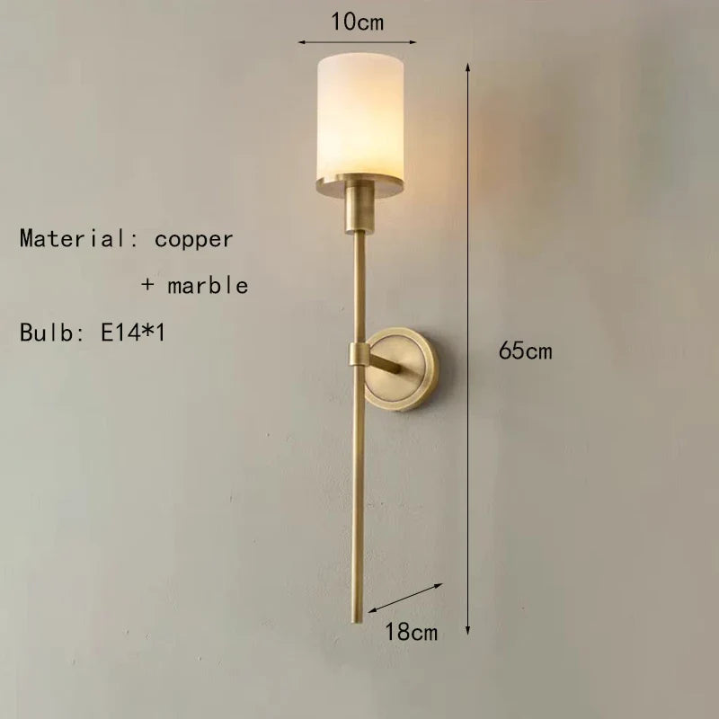 applique murale en marbre naturel avec ampoule en laiton