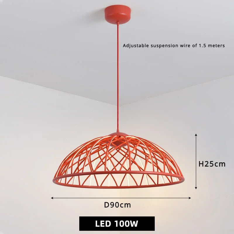 suspension moderne en corde tressée avec lumière led décorative