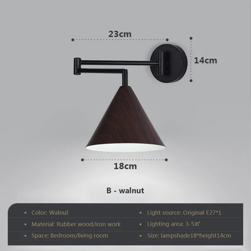 applique murale rotative en bois avec bras pivotant réglable