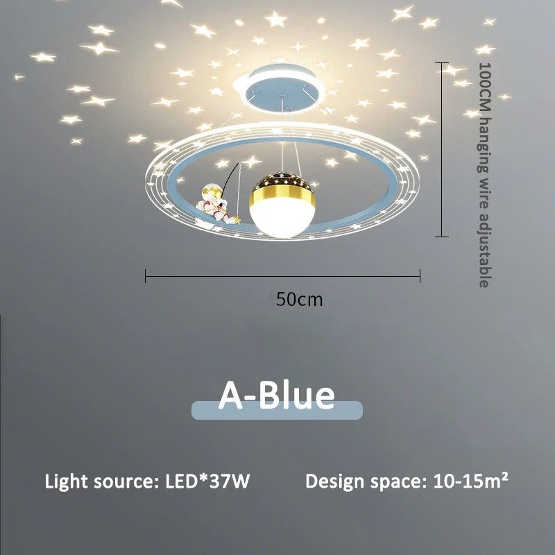 Lustre LED rond d'astronaute à gradation pour chambre d'enfant