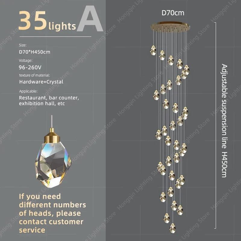 lustre moderne haut en cristal pour éclairage raffiné