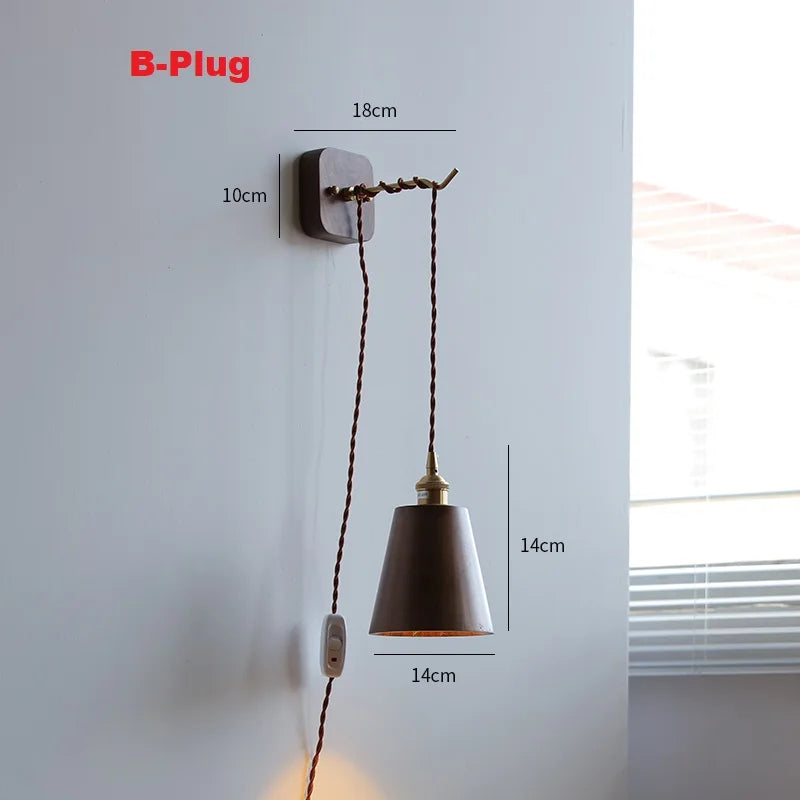 applique murale led moderne en bois de noyer nordique wabi-sabi
