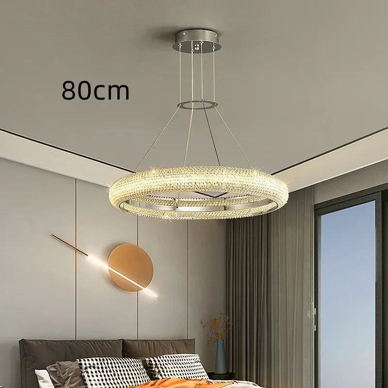 lustre moderne en chrome et cristal pour décoration intérieure