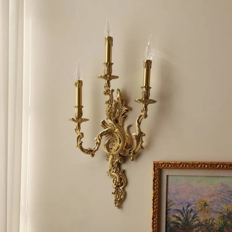 applique murale vintage rococo en laiton et cuivre