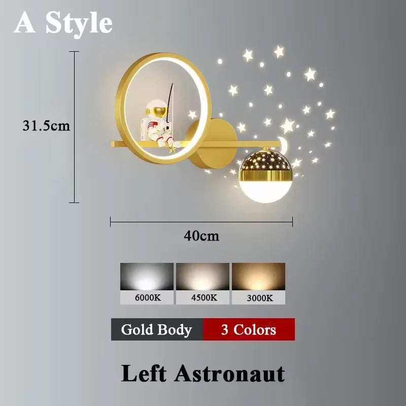applique murale led créative lune astronaute décoration pour enfant