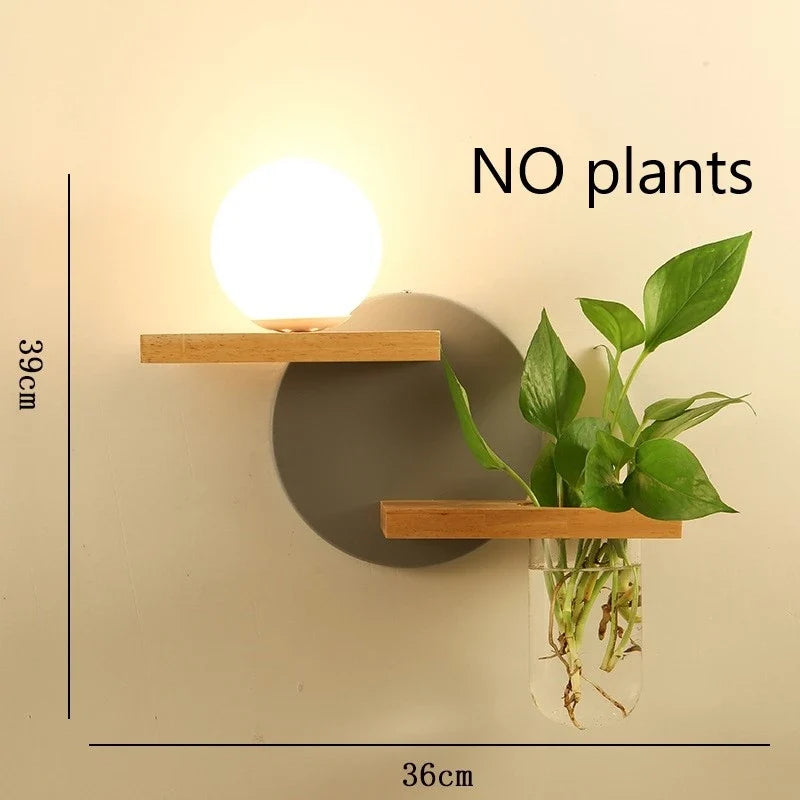 applique murale led en bois avec pot de plante nordique