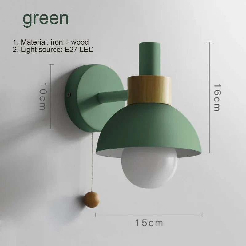 applique murale en bois avec interrupteur à tirette design nordique