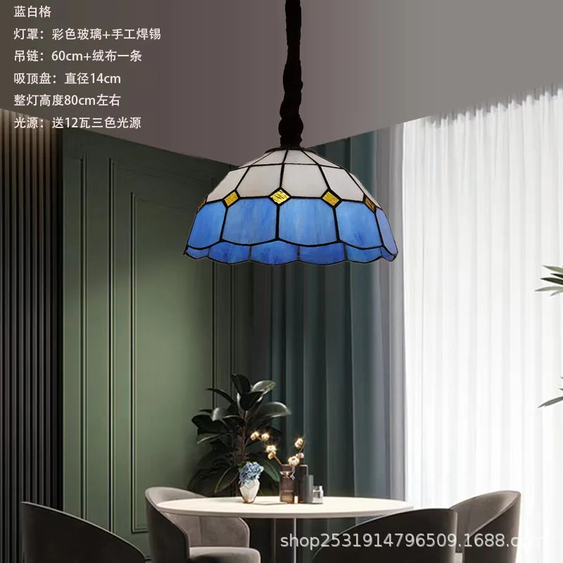 lustre rétro en verre teinté style méditerranéen pour restaurant et hall