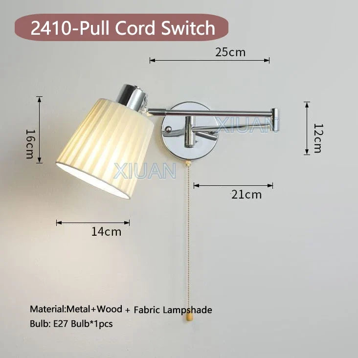 applique murale moderne bras pivotant led en tissu plissé métal