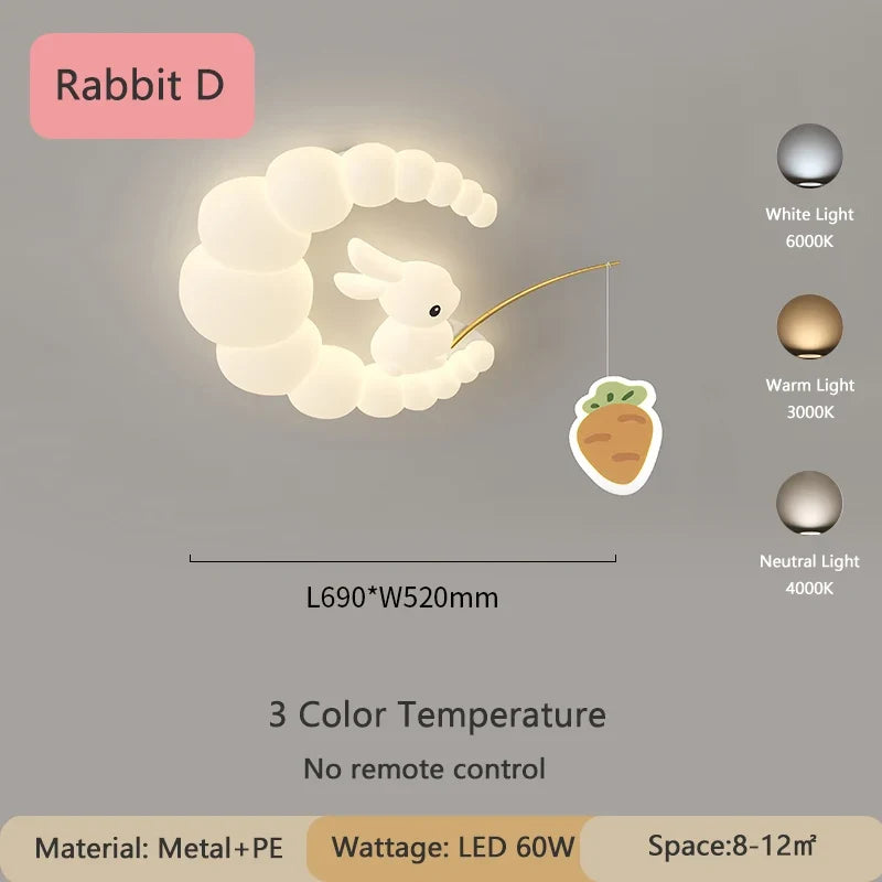 Creative Children's Room Ceiling Lamps Carrot Cloud Rabbit Ceiling Light Nursery Room School Baby Girl Bedroom Chandelier AC220V