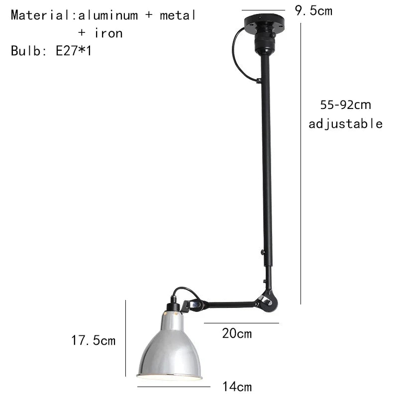lustre rétro style américain avec abat-jour réglable en longueur