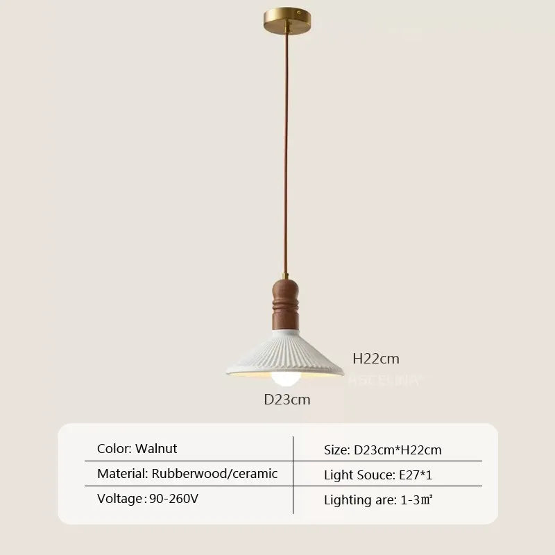 Suspension LED style nordique en bois massif et céramique
