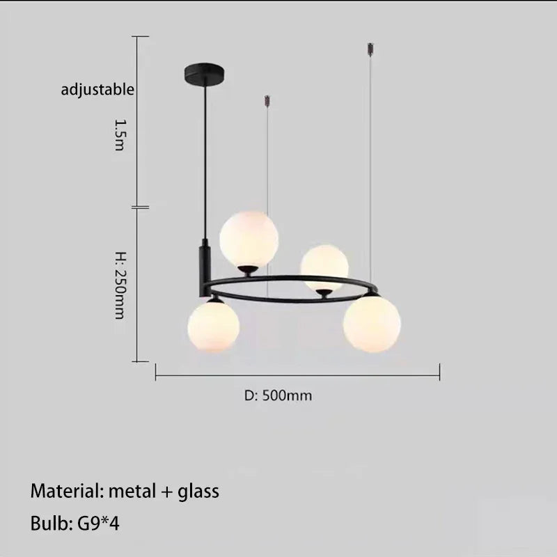 Nordique créatif boule de verre lustre circulaire salon chambre lumière enfants étude magasin de vêtements Restaurant haricot magique