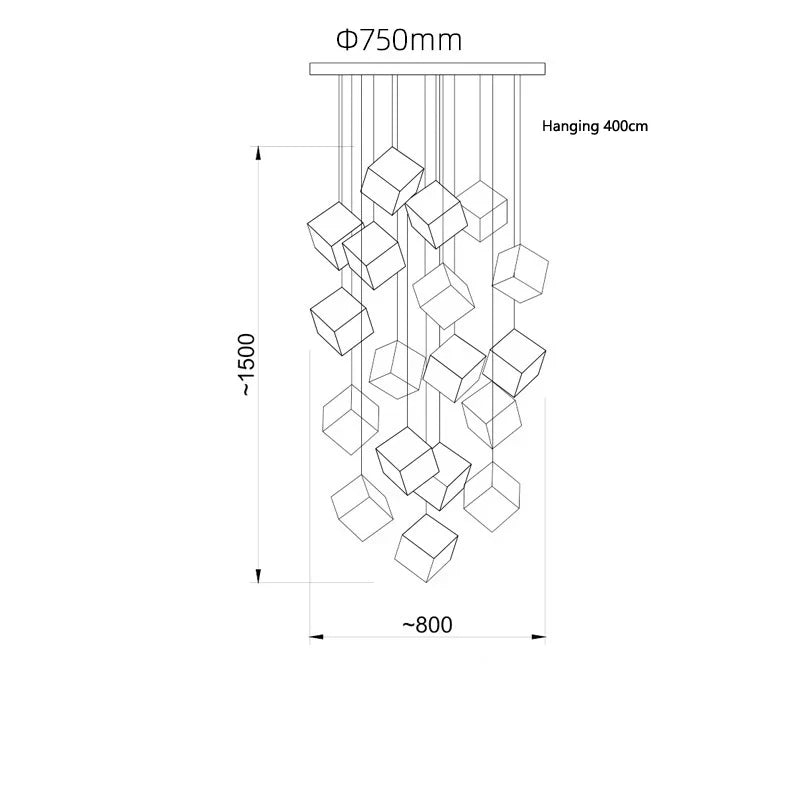 Scandinavia Magic Square Chandelier Crystal Box Pendant Lamp Ceiling Suspension Hanging Light for Loft Staircase Living Room