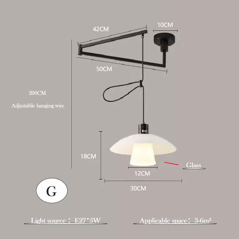 lustre minimaliste extensible rotatif avec bras pivotant pliable