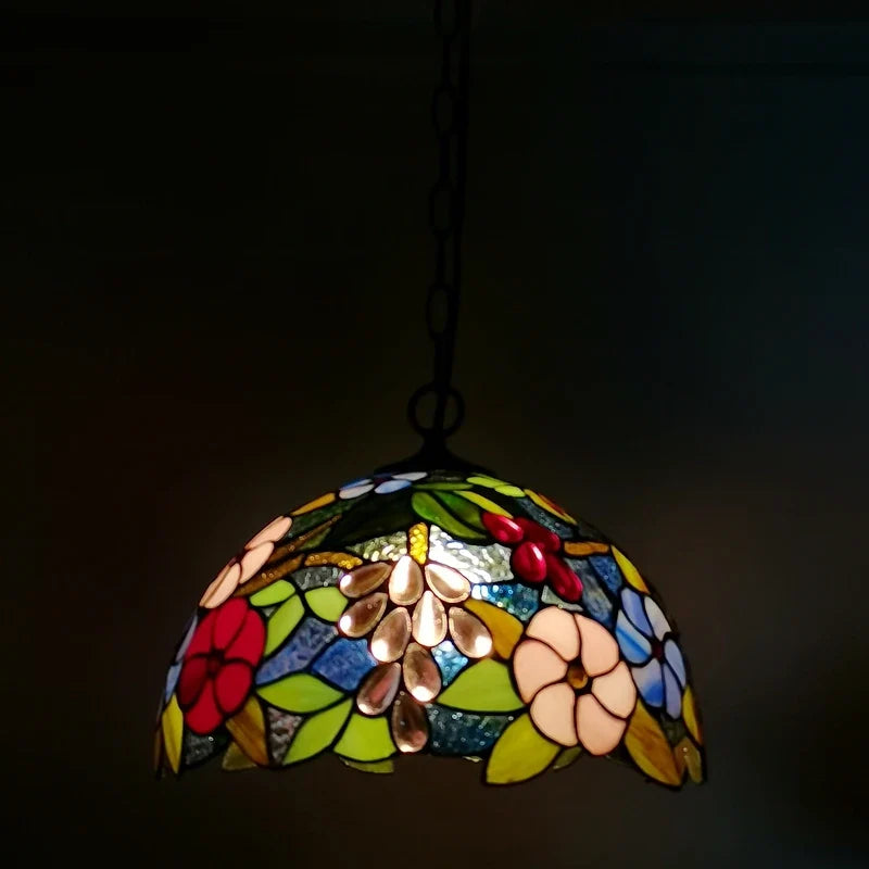 lustre floral en goutte style tiffany éclairage led pour café et restaurant