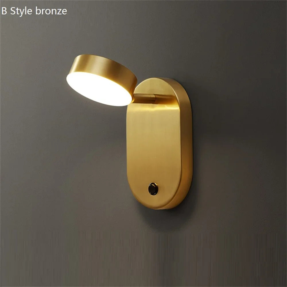 applique murale led pivotante en laiton avec interrupteur pour lecture