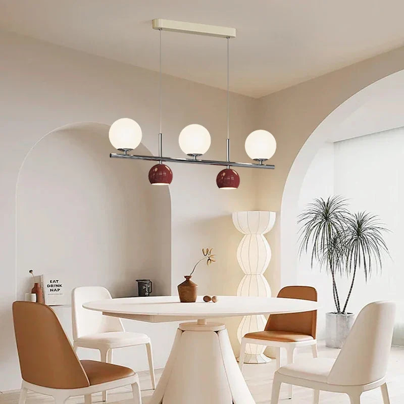 lustre long led suspendu avec abat-jour boule ronde