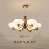 Walnut Wood Glass Brass, Wabi-sabi Modern Vintage style, chandelier lights for Living room, Bedroom, dining room, study