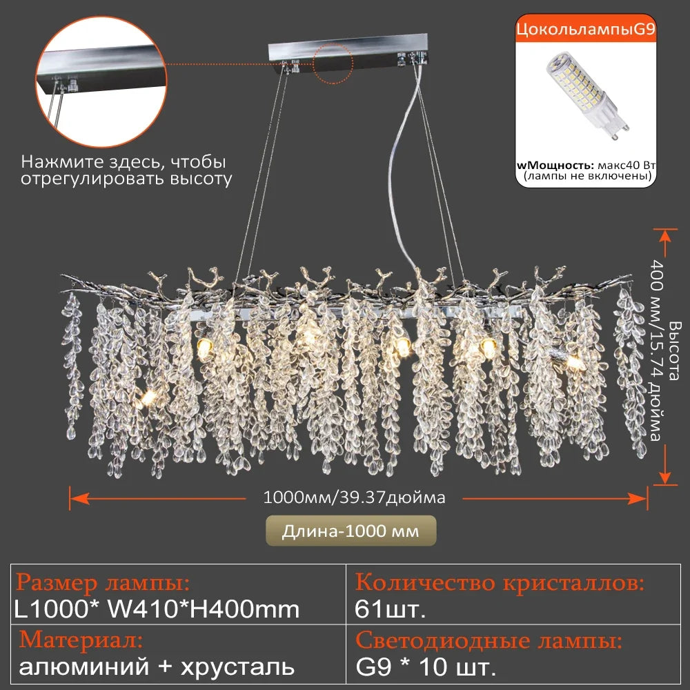 lustre à led en cristaux design moderne pour décoration intérieure