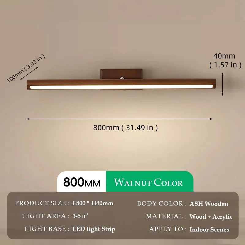 Wooden Mirror headlight, Wabi-sabi Modern Vintage style, wall light for Bathroom, Bedroom, dining room, Study lighting