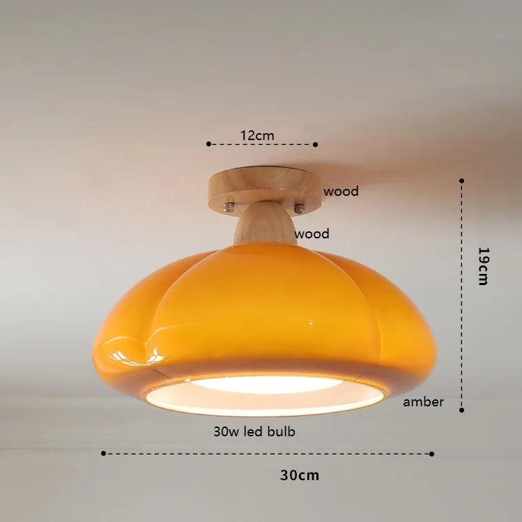 suspension citrouille verre led style japonais vintage bois